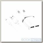 Зарядка USBх2 / 5V / 12W 2,4A / HOCO C12 Smart Dual + кабель Lightning белый